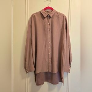 Amanda Uprichard Silk Button-Up Blouse in Dusty Rose Pink | Size Large
